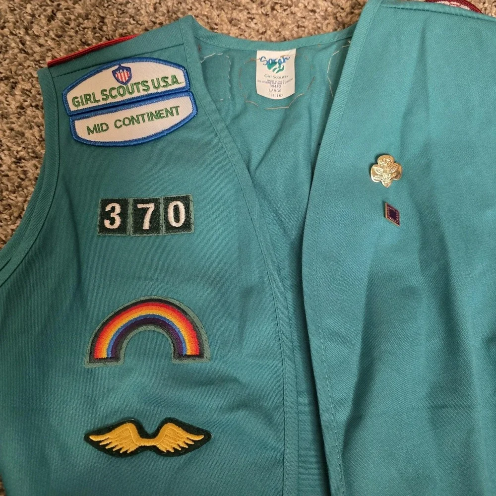 Vintage‎ Girl Scouts Uniform Vest Girls Large Blue Teal Patches 14-16 2000s